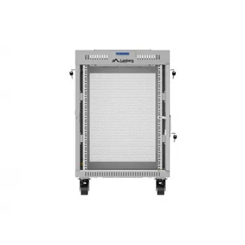 Lanberg FF01-6615-23SL Freestanding 19 Zoll Rack-Schrank 15U 600x600 Grau Perforierte Tür LCD Flat Pack