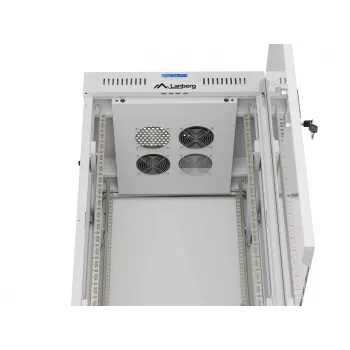 LANBERG 19 inch 22U Standgehäuse 600x600 mm Grau mit gehärteter Glastür und LCD-Display (Flat Pack)
