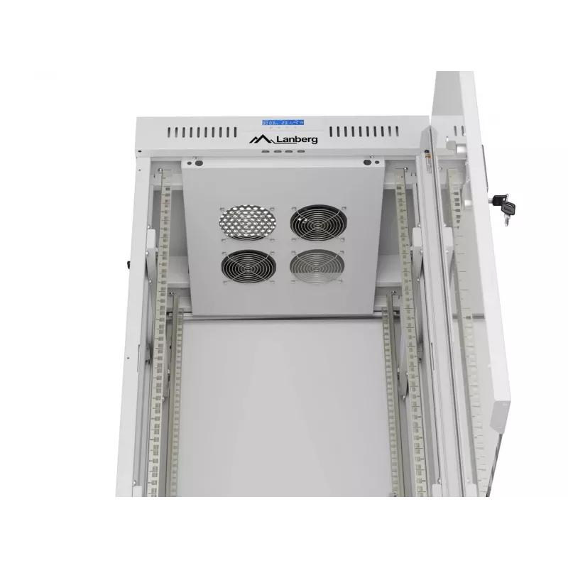 LANBERG 19 inch 22U Standgehäuse 600x600 mm Grau mit gehärteter Glastür und LCD-Display (Flat Pack)