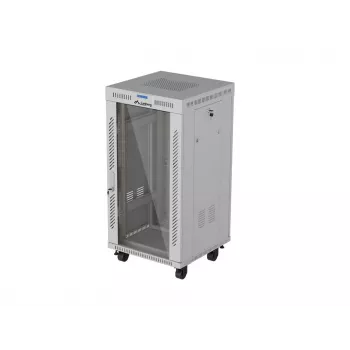 LANBERG 19 inch 22U Standgehäuse 600x600 mm Grau mit gehärteter Glastür und LCD-Display (Flat Pack)
