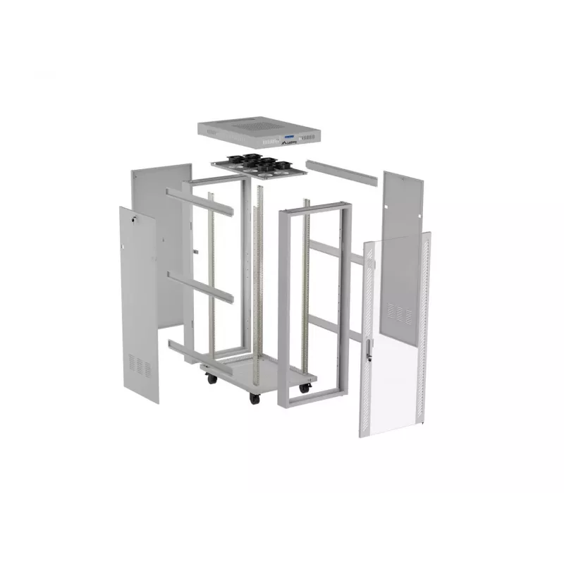 LANBERG 19 inch 42U Stand-Schrank 600x1000 mm Grau, gehärtete Glastür, LCD-Display, Flat Pack
