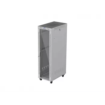 LANBERG 19 inch 42U Stand-Schrank 600x1000 mm Grau, gehärtete Glastür, LCD-Display, Flat Pack