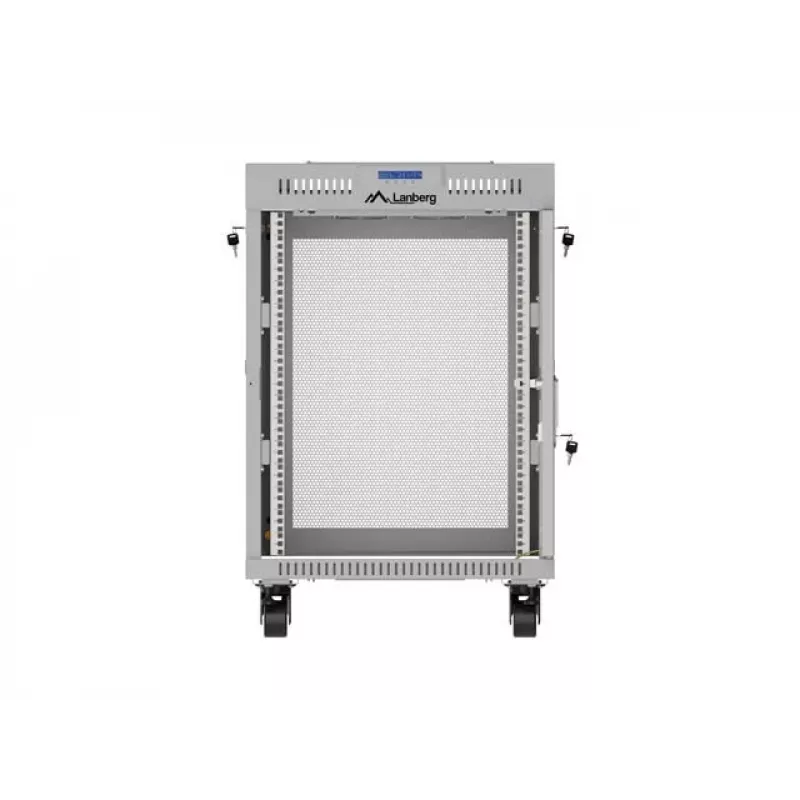 Lanberg 19 Zoll 15U 600x800 Grauer Standschrank mit perforierter Tür und LCD (Flat Pack)
