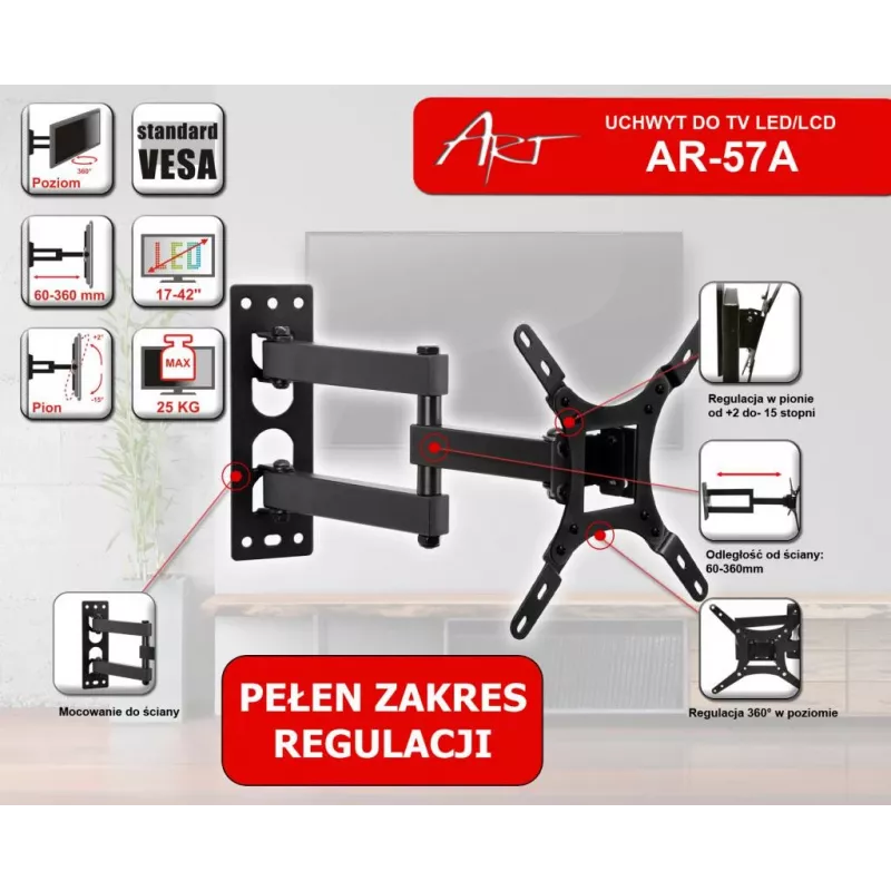 ART AR-57A Feste TV-Wandhalterung für LED/LCD 17-42 Zoll Schwarz