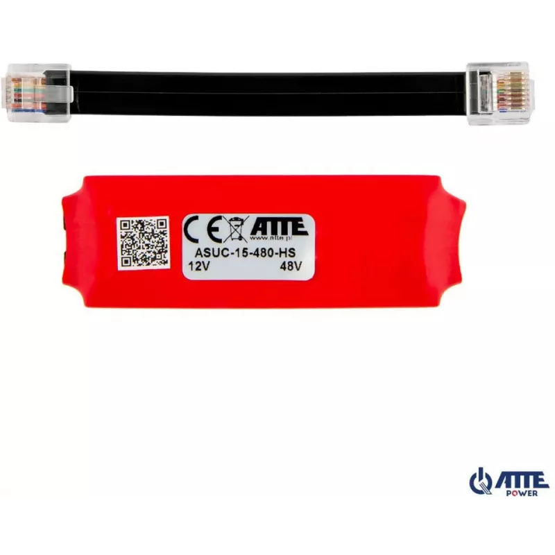 ATTE ASUC-15-480-HS Passiver PoE-Adapter, Eingang 10-30V DC, Ausgang 48V DC 15W, 0,31A, RJ45, wandmontierbar, schwarz