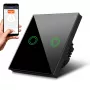 MACLEAN MCE714B Wifi 2-Fach Touch Lichtschalter, Schwarz, gehärtetes Glas, kompatibel mit Alexa/Google Assistant