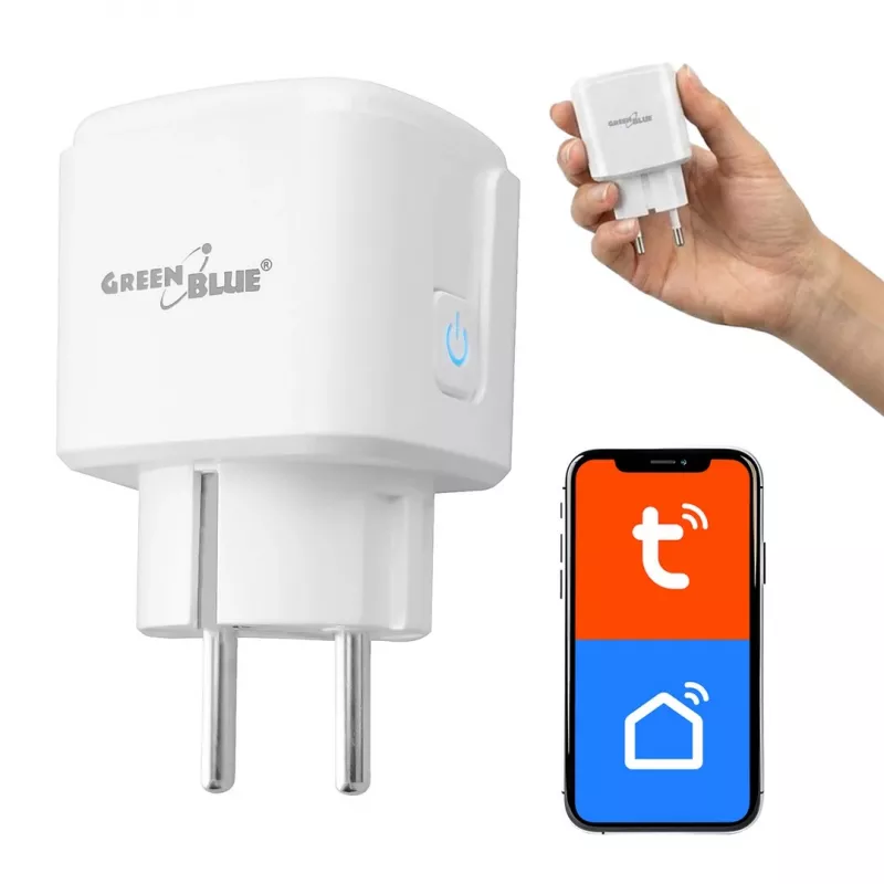 GreenBlue Remote-Controlled WiFi Outlet, Android/iOS/Alexa/Google Home, Timer, Wattmeter, Max 16A/3840W, GB735 W