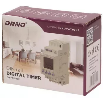 ORNO OR-PRE-433 Elektronischer Wochentimer, DIN-Schiene, 16A/3680W, 16 Programme, 230V