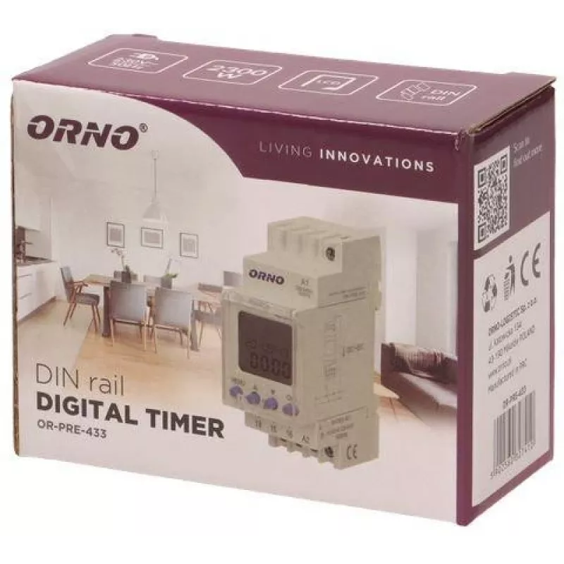 ORNO OR-PRE-433 Elektronischer Wochentimer, DIN-Schiene, 16A/3680W, 16 Programme, 230V