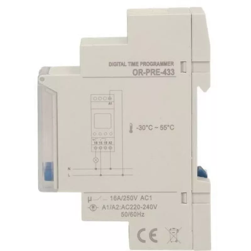 ORNO OR-PRE-433 Elektronischer Wochentimer, DIN-Schiene, 16A/3680W, 16 Programme, 230V