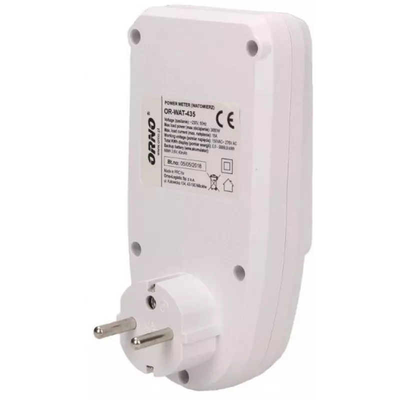 ORNO OR-WAT-435 Digitaler Energiezähler mit LCD-Display, 230V, 16A, 3680W, Stecker Typ F