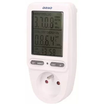 ORNO OR-WAT-435 Digitaler Energiezähler mit LCD-Display, 230V, 16A, 3680W, Stecker Typ F