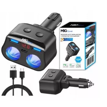 MBG Line HC69PD 3-fach Zigarettenanzünder-Splitter mit 2x USB-C PD 30W und 2x USB-A QC 3.0, LED-Spannungsanzeige, 180W