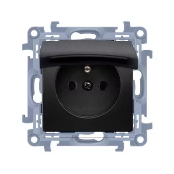 KONTAKT SIMON 10 1-Modul Steckdose Schwarz Matt mit Klappe IP44 Federklemmen 16A 250V