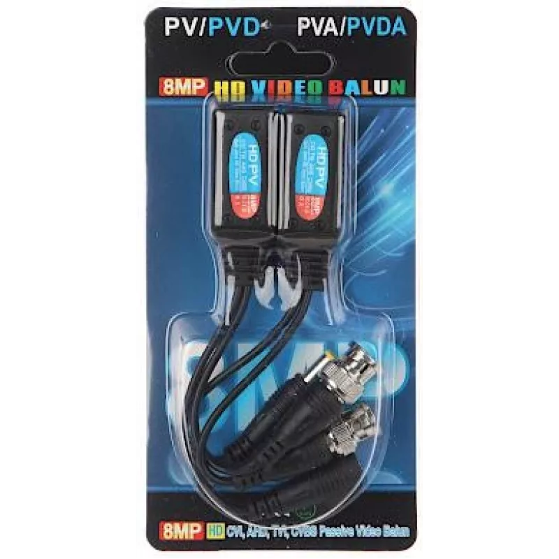 DELTA TR-1RJ-HD Passives Video-Balun-Set (2 Einheiten) - 8MP 4K HD-CVI/HD-TVI/AHD/CVBS, BNC auf RJ45, Schwarz