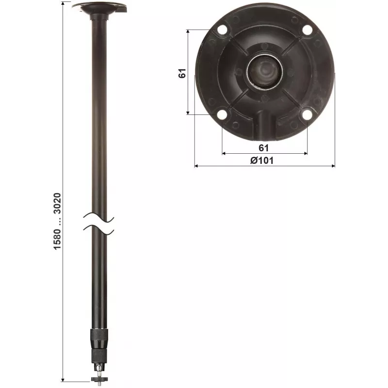 DELTA Teleskop-Deckenhalterung für Kameras BR-150X300-B, Schwarz