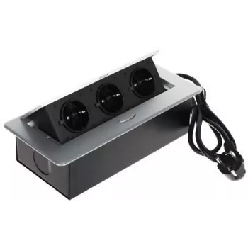 DELTA FPS-3S/CABLE Möbel-Steckdosenleiste mit 3 Steckdosen, 1,5 m Kabel, Schwarz
