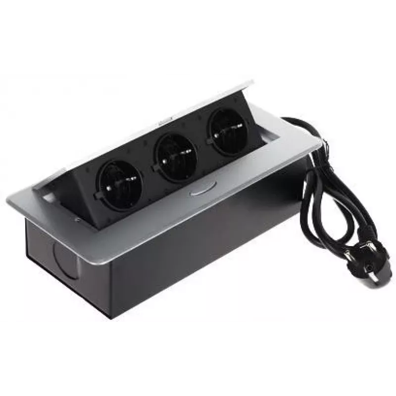 DELTA FPS-3S/CABLE Möbel-Steckdosenleiste mit 3 Steckdosen, 1,5 m Kabel, Schwarz