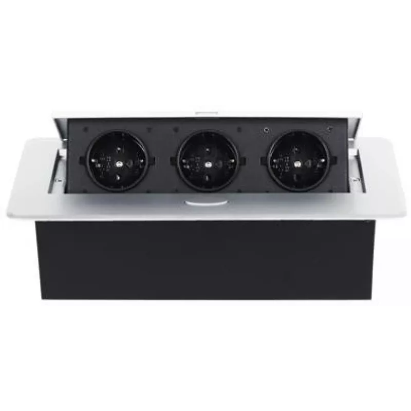DELTA FPS-3S/CABLE Möbel-Steckdosenleiste mit 3 Steckdosen, 1,5 m Kabel, Schwarz