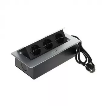 DELTA FPS-3S/CABLE Möbel-Steckdosenleiste mit 3 Steckdosen, 1,5 m Kabel, Schwarz