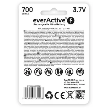 EVERACTIVE 16340 3.7V 700mAh Wiederaufladbarer Li-Ionen-Akku mit Schutzschaltung (1 Stück)