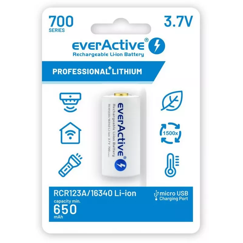 EVERACTIVE 16340 3.7V 700mAh Wiederaufladbarer Li-Ionen-Akku mit Schutzschaltung (1 Stück)