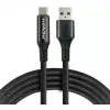 EVERACTIVE USB-A auf USB-C Kabel mit LCD-Display, 2m, 3A, 60W PD, Nylon geflochten, Schwarz