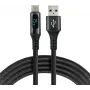EVERACTIVE USB-A auf USB-C Kabel mit LCD-Display, 2m, 3A, 60W PD, Nylon geflochten, Schwarz