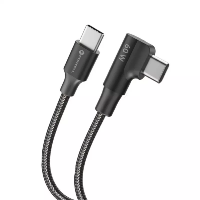 Forcell F-Energy CC-1Deg USB-C auf USB-C Kabel 100W PD QC4.0 5A 2m Schwarz 90° abgewinkelt