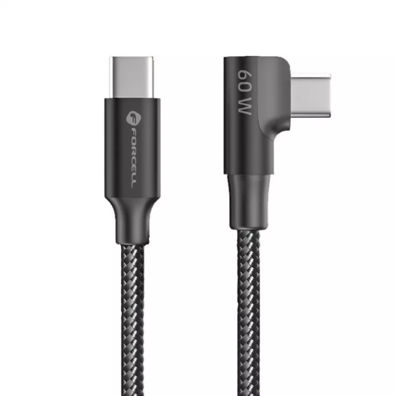 Forcell F-Energy CC-1Deg USB-C auf USB-C Kabel 100W PD QC4.0 5A 2m Schwarz 90° abgewinkelt