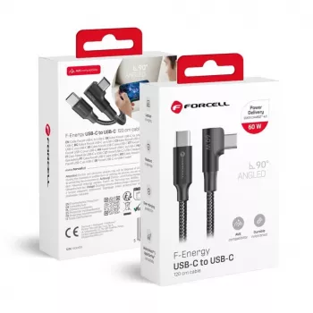 Forcell F-Energy CC-1Deg USB-C auf USB-C Kabel 100W PD QC4.0 5A 2m Schwarz 90° abgewinkelt