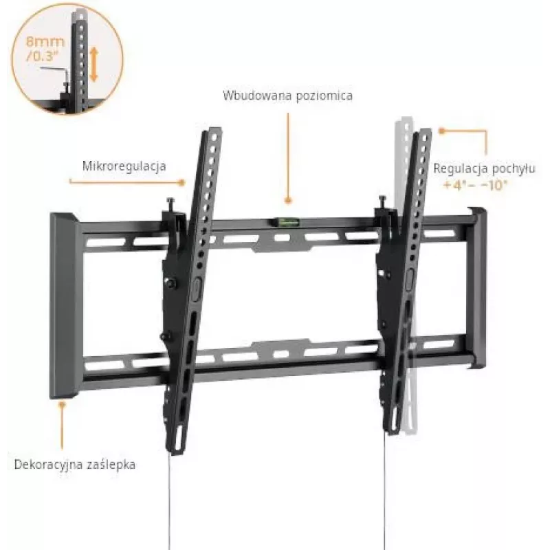 GETFORT GF-T3780-75 Neigbare TV-Wandhalterung für LED/LCD 37-80 Zoll, 75 kg, VESA 650x405 mm, Schwarz
