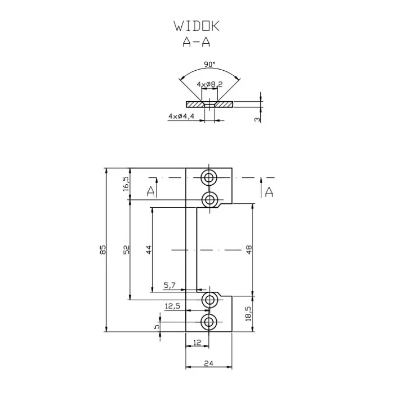 HARTTE OK-P1 Kurze Montage-Flachschiene, S, 3 mm, STC, offen