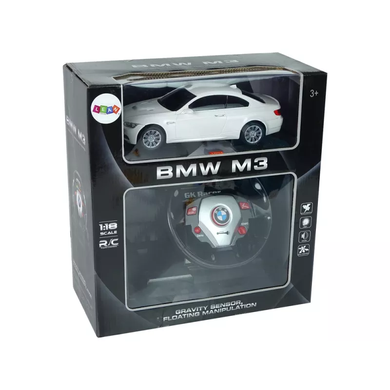 LEAN TOYS Ferngesteuerter BMW M3 Weiß 2.4G Lenkrad-Pilot 1:18 Sound Lichter
