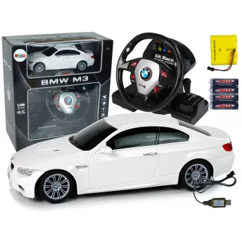 LEAN TOYS Ferngesteuerter BMW M3 Weiß 2.4G Lenkrad-Pilot 1:18 Sound Lichter