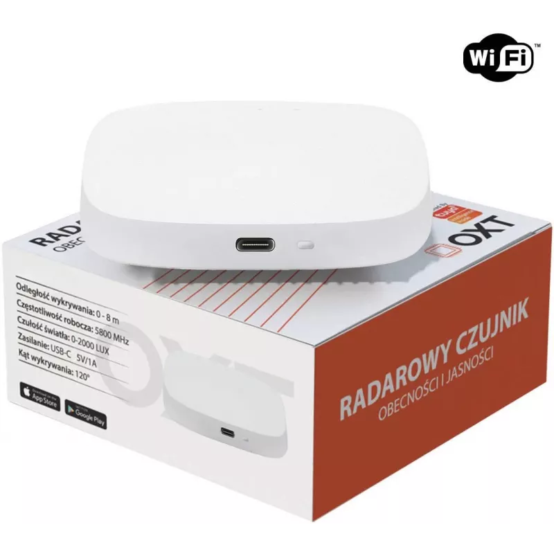 OXT T155 24GHz Millimeterwellen-Radar-Präsenzsensor mit Helligkeitssensor, USB WiFi Tuya Smart