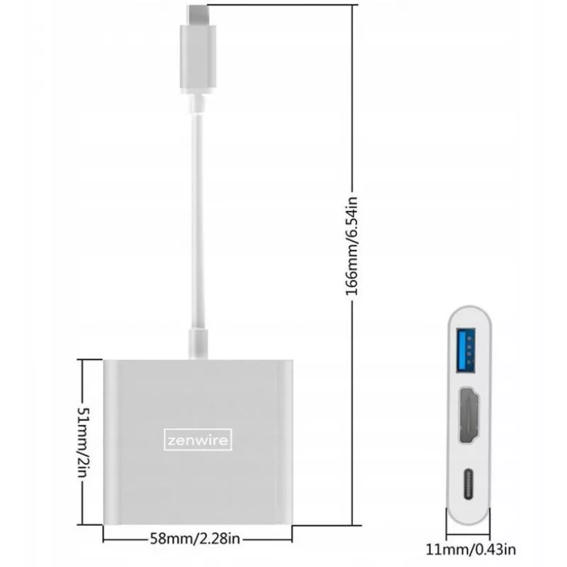 ZENWIRE BYL-2008N 3-in-1 MHL Hub USB-C auf HDMI 4K Adapter, Space Gray