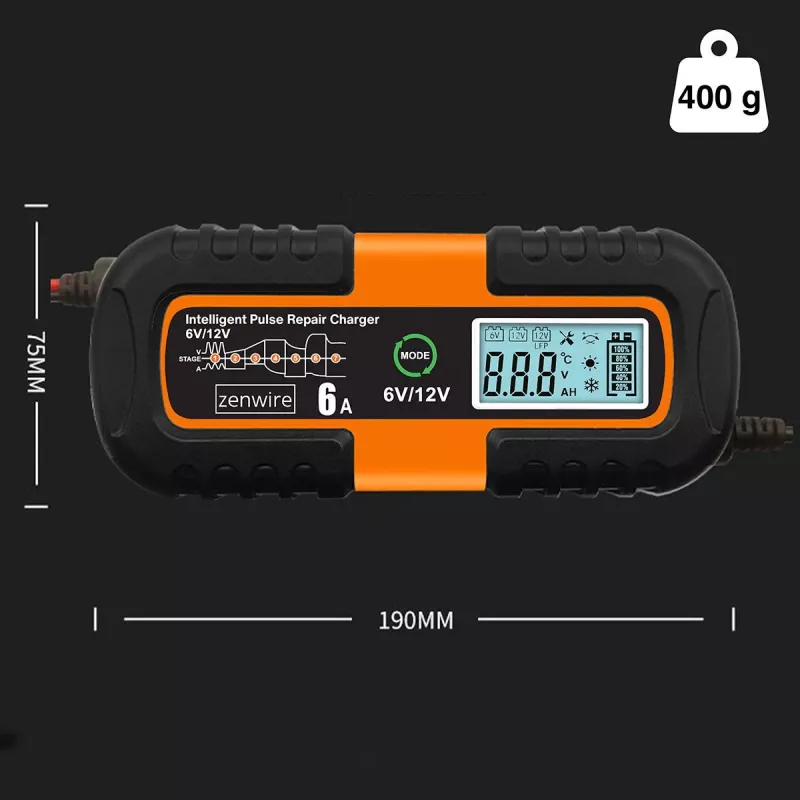 ZENWIRE JMD-6S 6V/12V 6A Smart Battery Charger mit Reparaturfunktion für AGM GEL Blei-Säure-Batterien