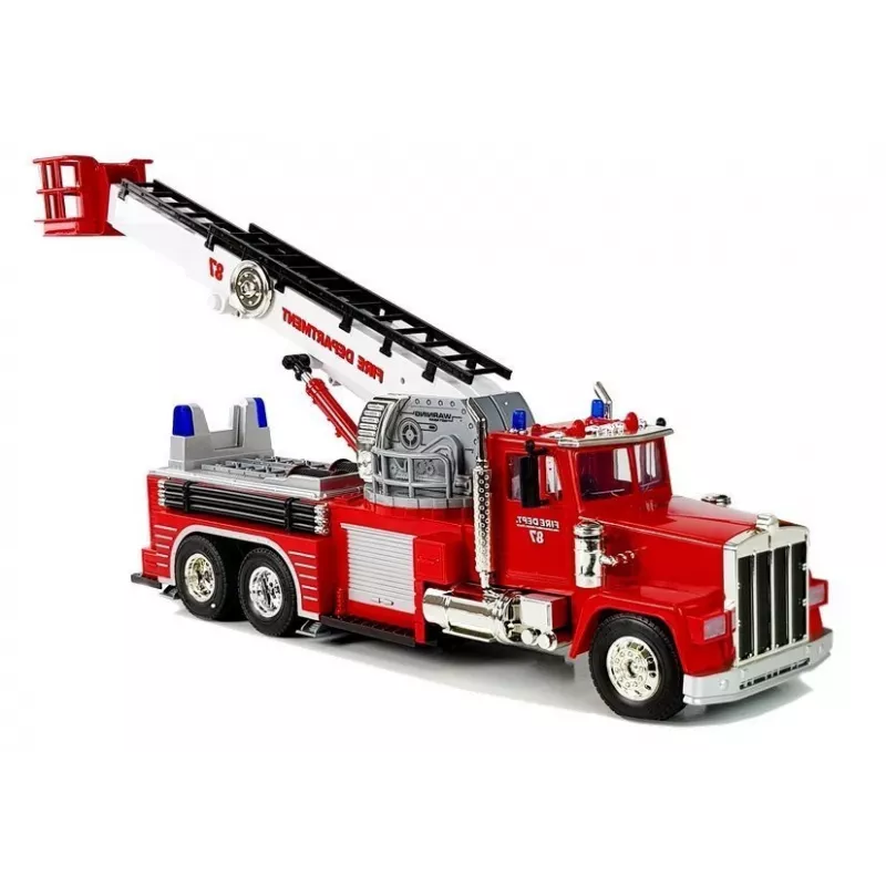 LEAN TOYS Feuerwehrauto mit ausziehbarer Drehleiter, R/C, Sound, Licht, Sirene