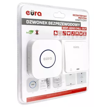 EURA WDP-82H2 Funk-Türklingel-Set, batteriefreier kinetischer Sender, 36 Melodien, 100 m Reichweite, Weiß
