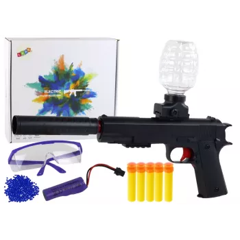 LEAN TOYS Elektrische Wasser-Geschoss-Pistole mit Pfeilen und Schutzbrille, Schwarz