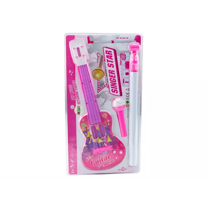 LEAN TOYS Elektrisches Gitarrenständer-Set mit Mikrofon, batteriebetrieben, Pink