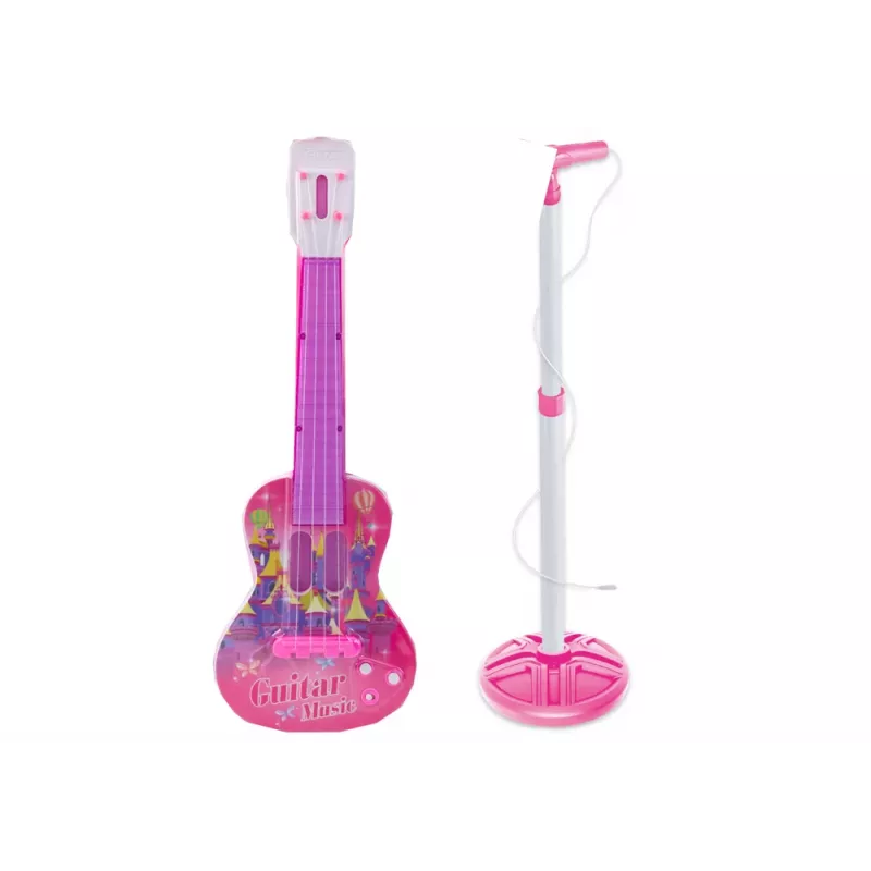 LEAN TOYS Elektrisches Gitarrenständer-Set mit Mikrofon, batteriebetrieben, Pink