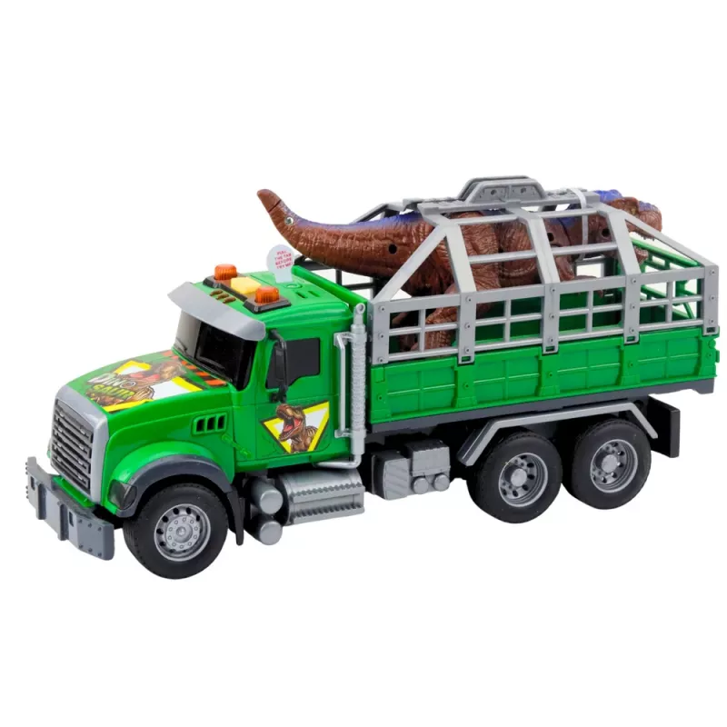 LEAN TOYS Dinosaurier-Transport-LKW mit Figuren, Lichtern und Geräuschen, Grün