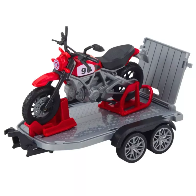 LEAN TOYS Offroad-Fahrzeugset mit Abschleppwagen und Motorrad, Licht und Sound, Grün