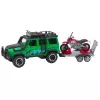 LEAN TOYS Offroad-Fahrzeugset mit Abschleppwagen und Motorrad, Licht und Sound, Grün