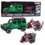 LEAN TOYS Offroad-Fahrzeugset mit Abschleppwagen und Motorrad, Licht und Sound, Grün