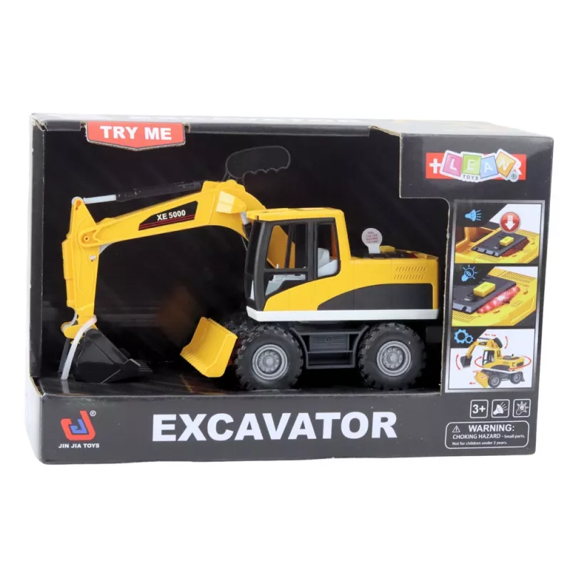 LEAN TOYS Construction Backhoe Bulldozer mit beweglichem Schwenklöffel, Kabine, Licht & Sound