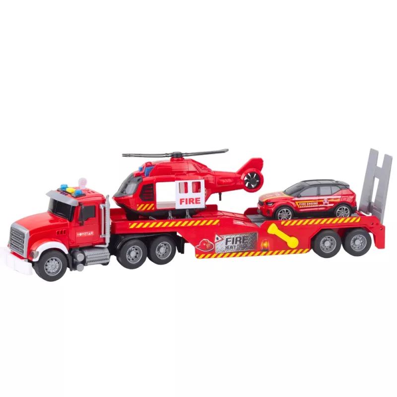 LEAN TOYS Feuerwehrwagen Abschleppwagen Hubschrauber Auto Lichter Geräusche Rot