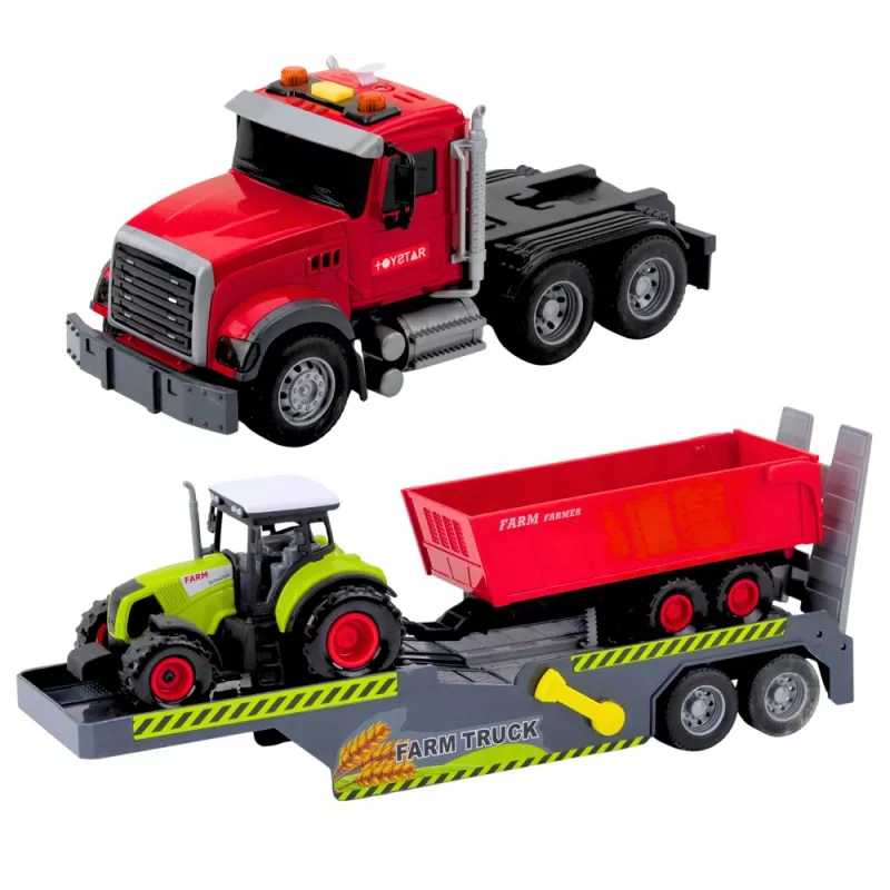 LEAN TOYS Set Truck Tractor mit Anhänger Lichter und Geräusche Rot